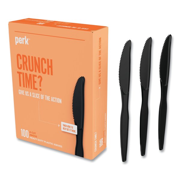 Perk Heavyweight Plastic Cutlery, Knives, Black, PK100, 100PK PK56393